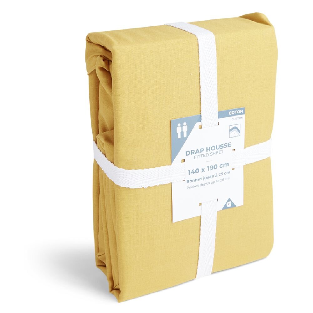Fitted sheet 140x190cm 100% cotton mustard yellow