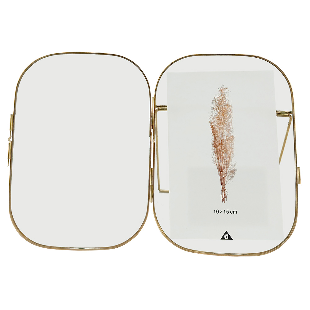 Rounded rectangular frame in gold metal 13x18cm