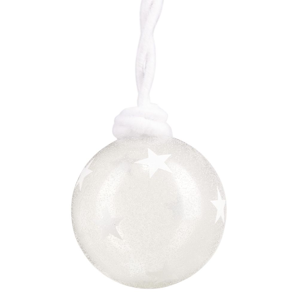 Glittery glass Christmas ball with star motif and wool attachment Ø8cm