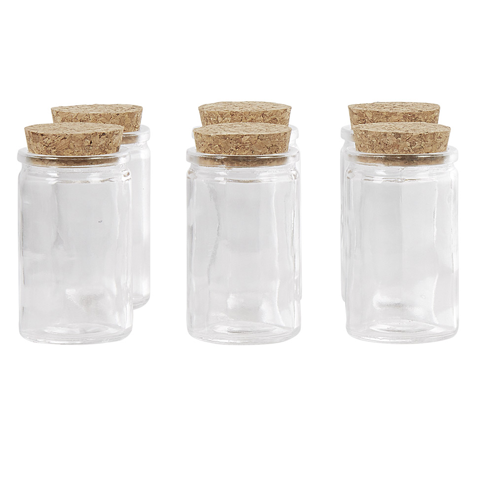 Cylindrical glass container with cork stopper x6
