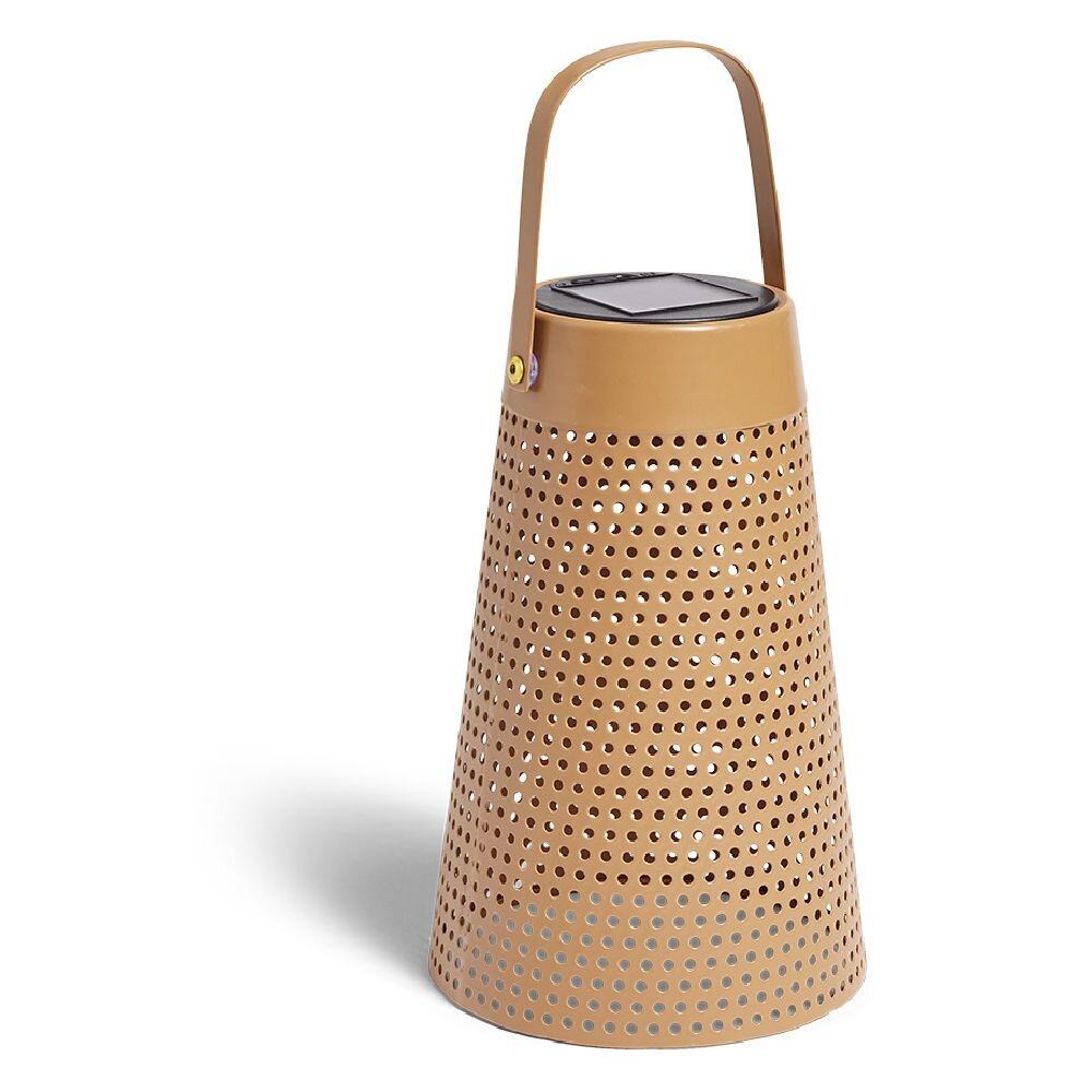 Faro solar nomad lamp, brown perforated metal, Ø12.8xH20cm