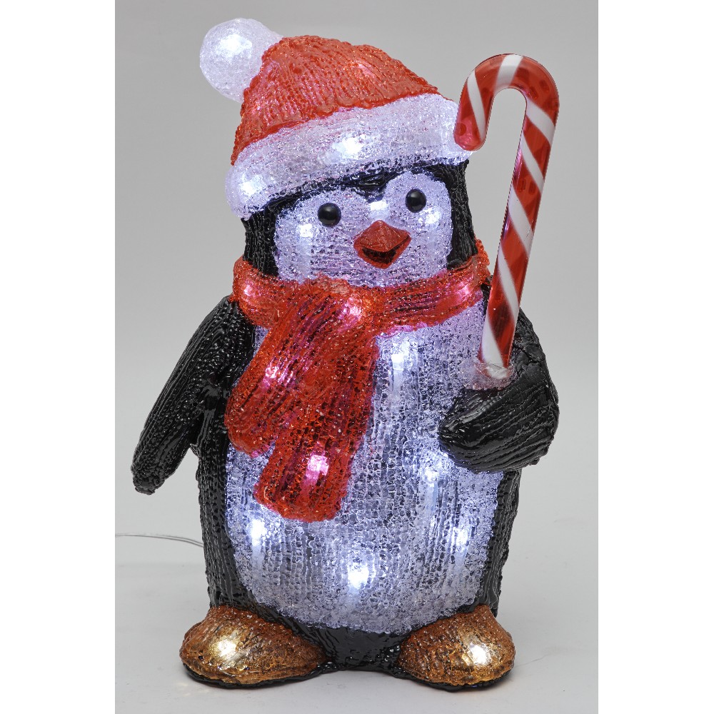 30LED Light-Up Skiing Penguin with Candy Cane