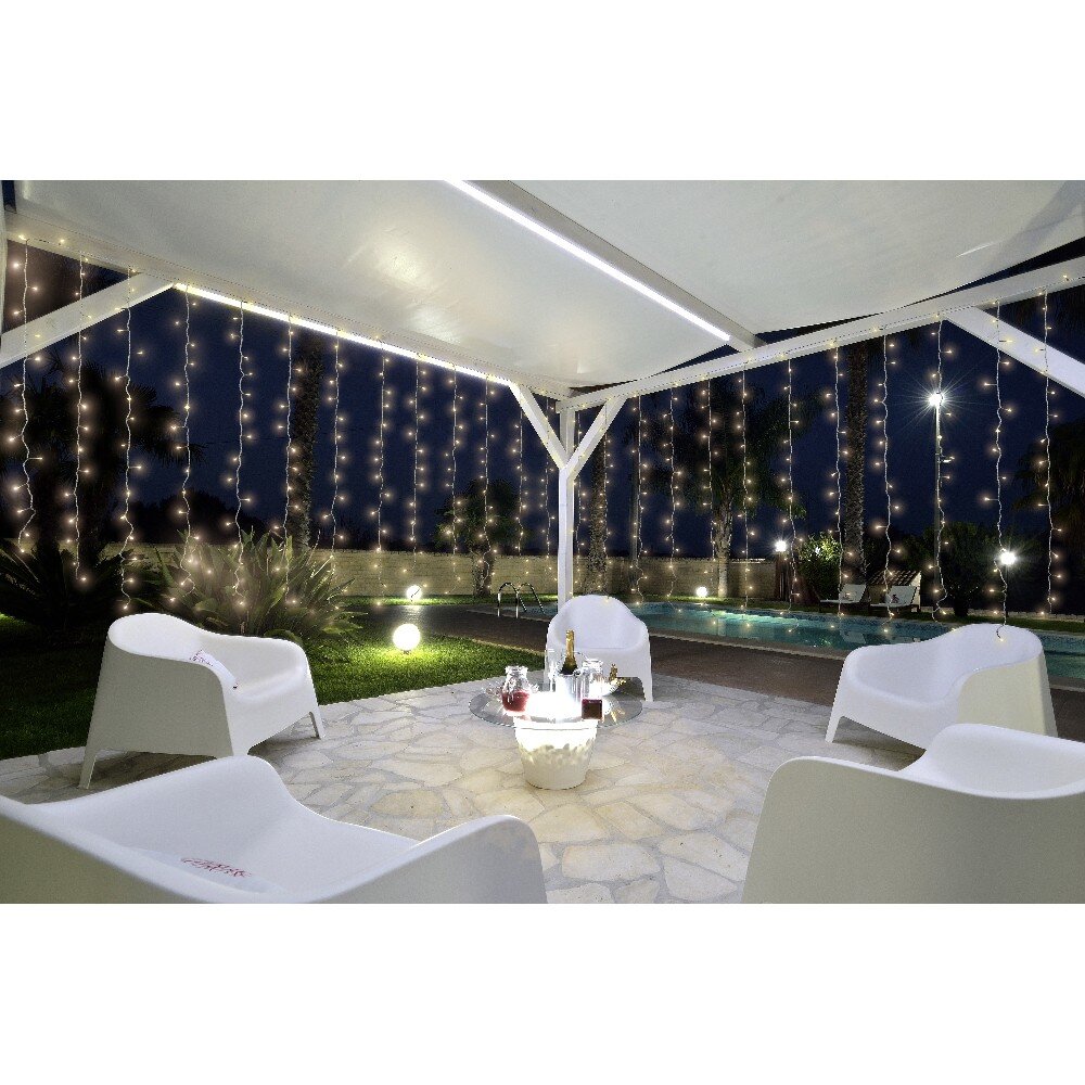 192 LED warm white solar curtain string lights