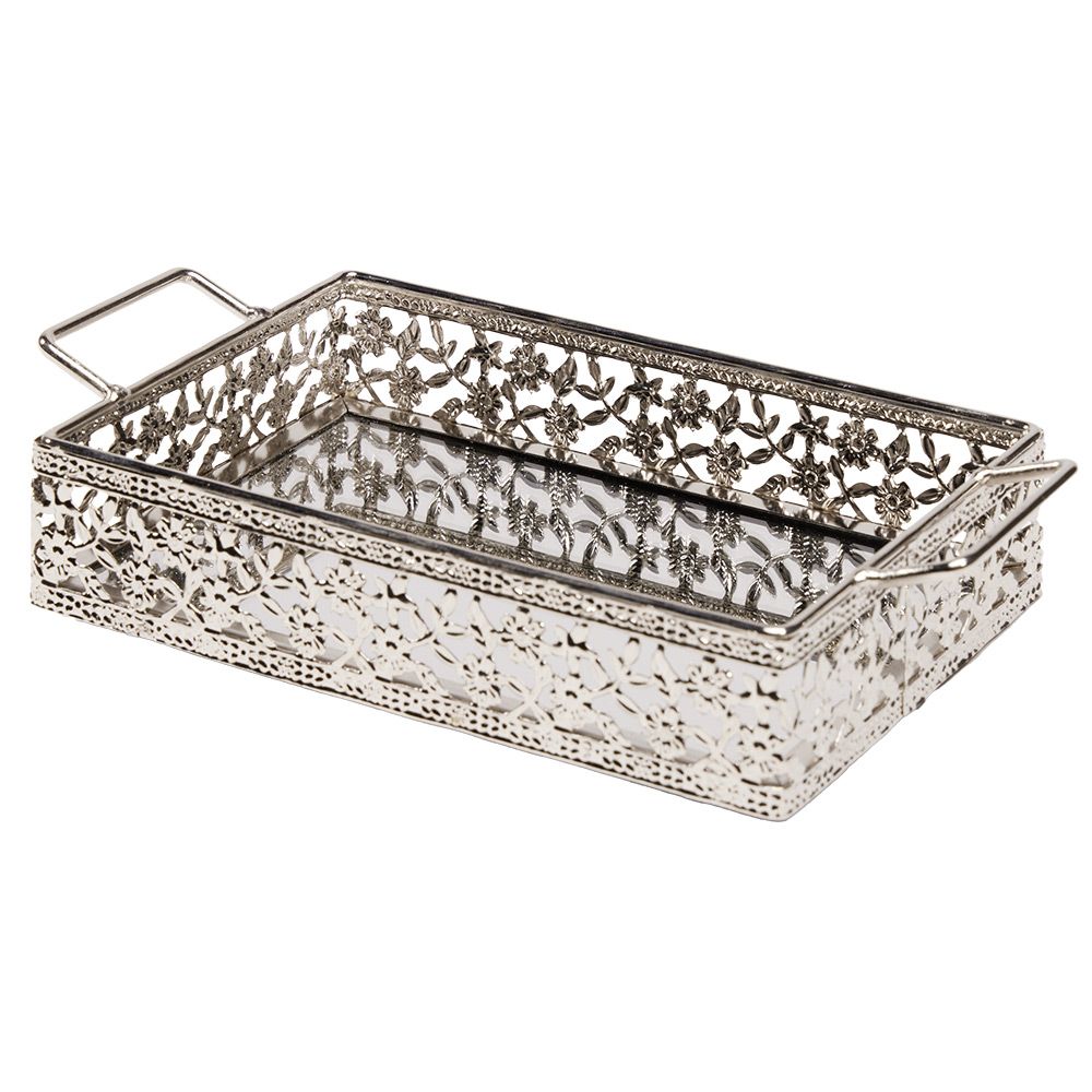 Decorative mirror tray style shiny arabesque pattern 18x10cm