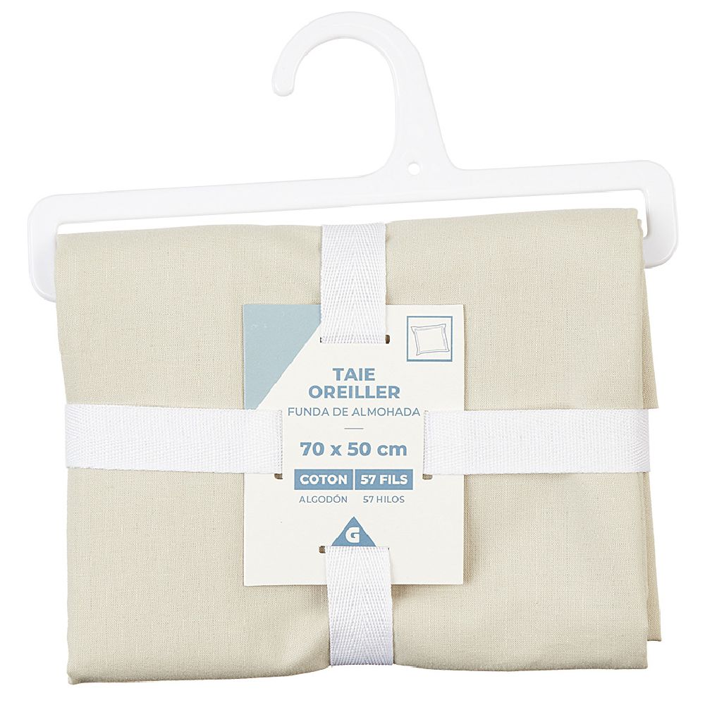 Beige cotton pillowcase with frill 70x50 cm