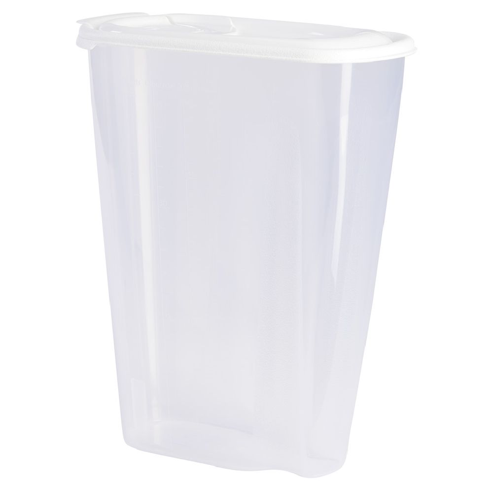 2L gray and white cereal box