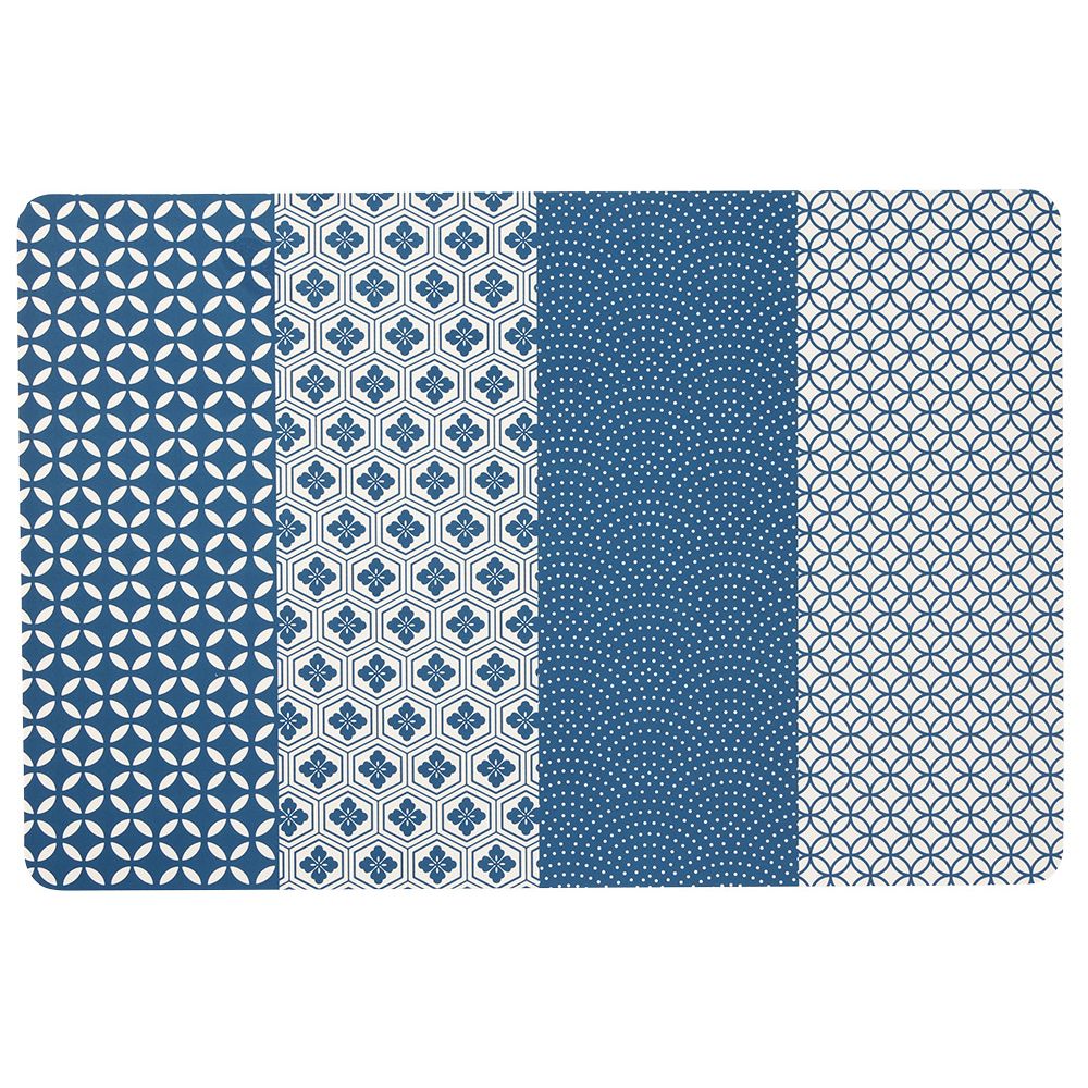 Blue and white graphic plastic rectangular placemat