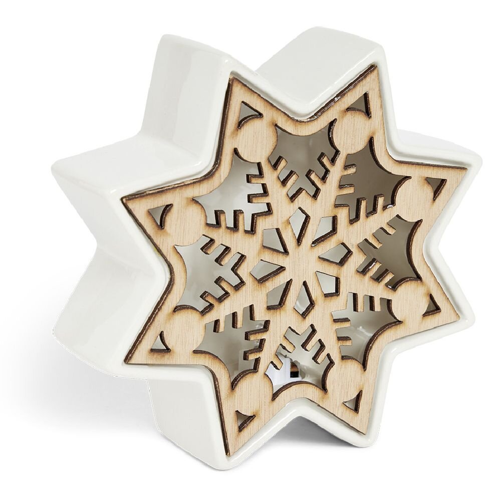 Ceramic and wood Christmas LED lamp 17x5.5x17cm