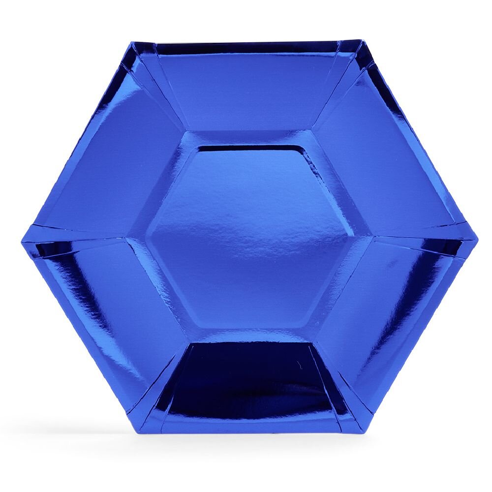 Metallic blue hexagonal cardboard tray Ø26cm x10