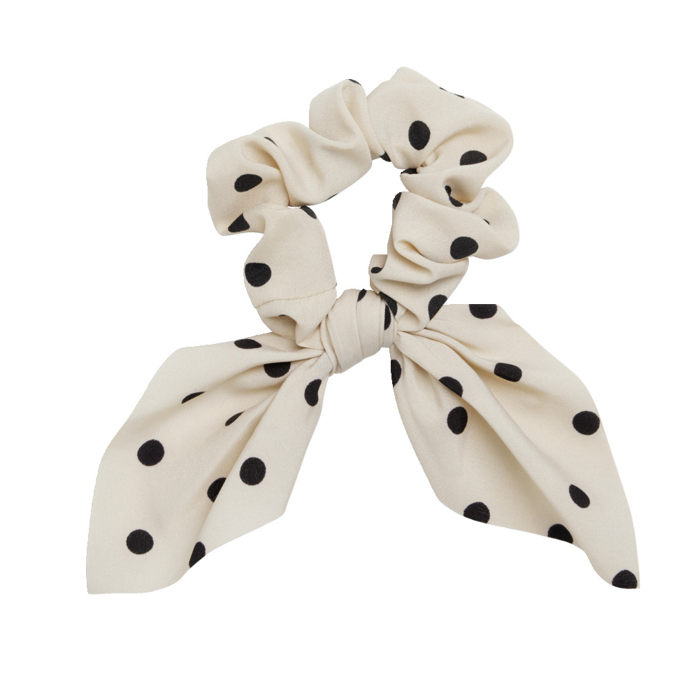 Beige scarf scrunchie with black polka dots