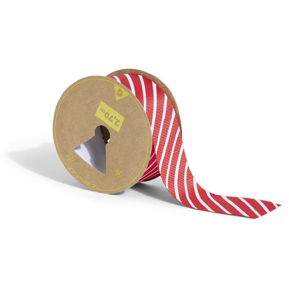 2.7m red and white diagonal printed ribbon roll