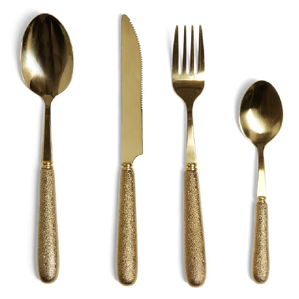 Gold stainless steel cutlery set x16 with raised pigment effect handle