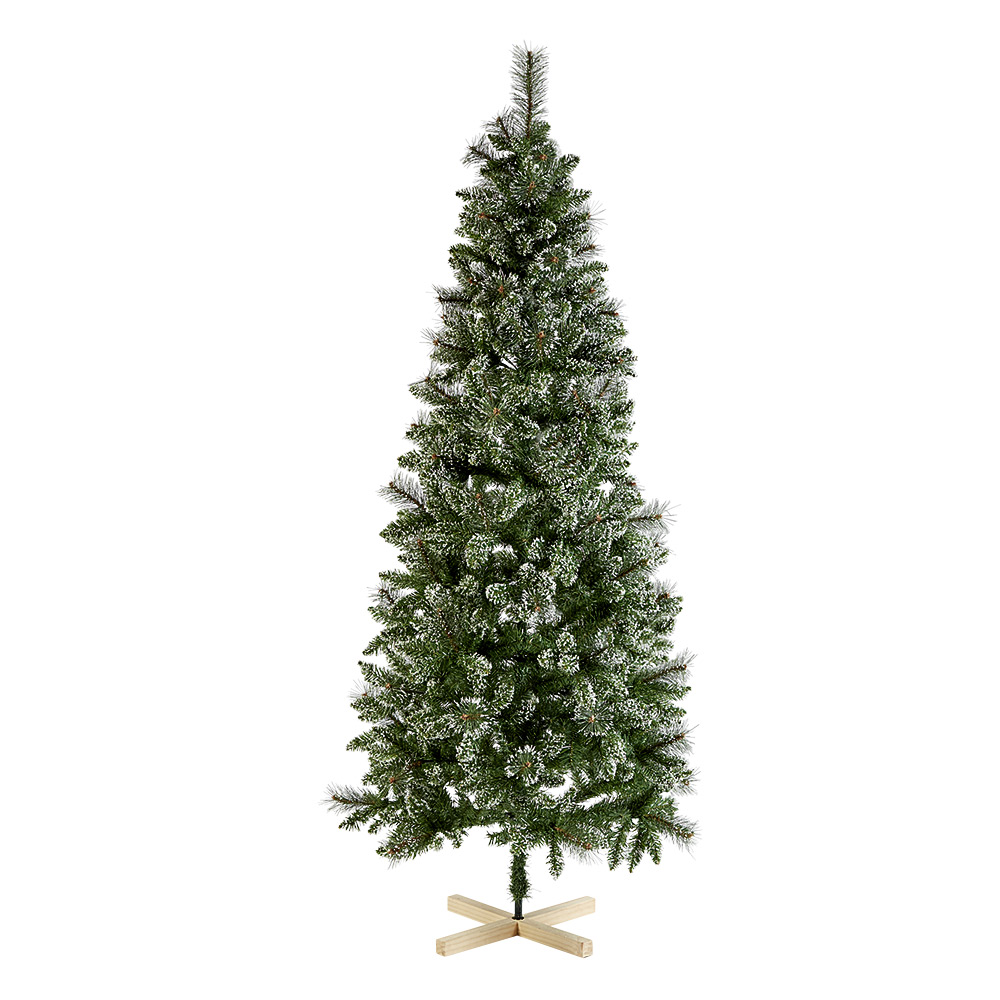 Artificial snow-effect fir tree with wooden base and 698 branches, Ø95xH210cm