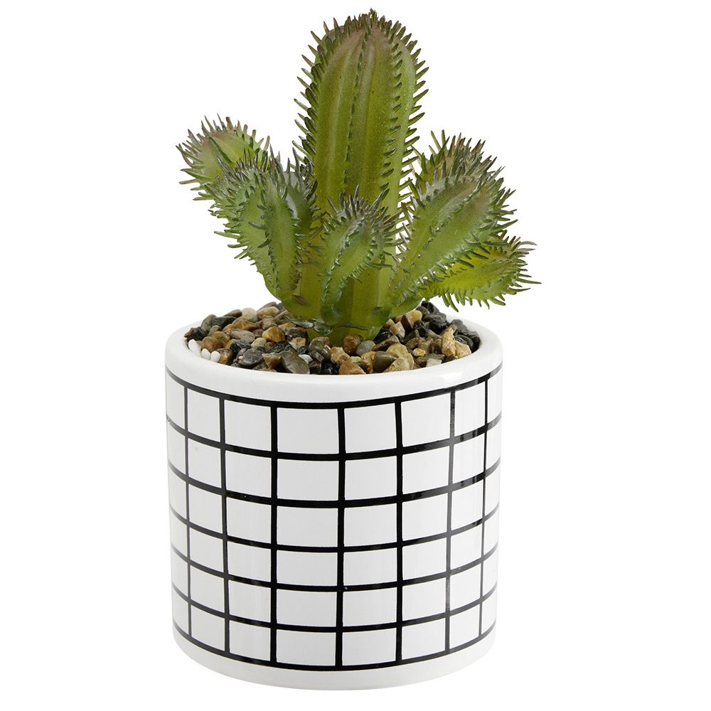 Artificial cactus in a checkered pot Ø7xH10.5cm