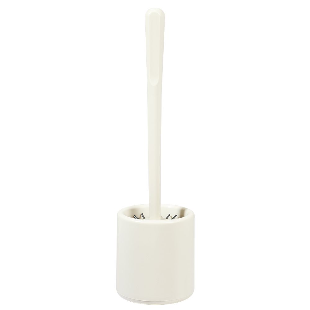 Round silicone toilet brush with white holder