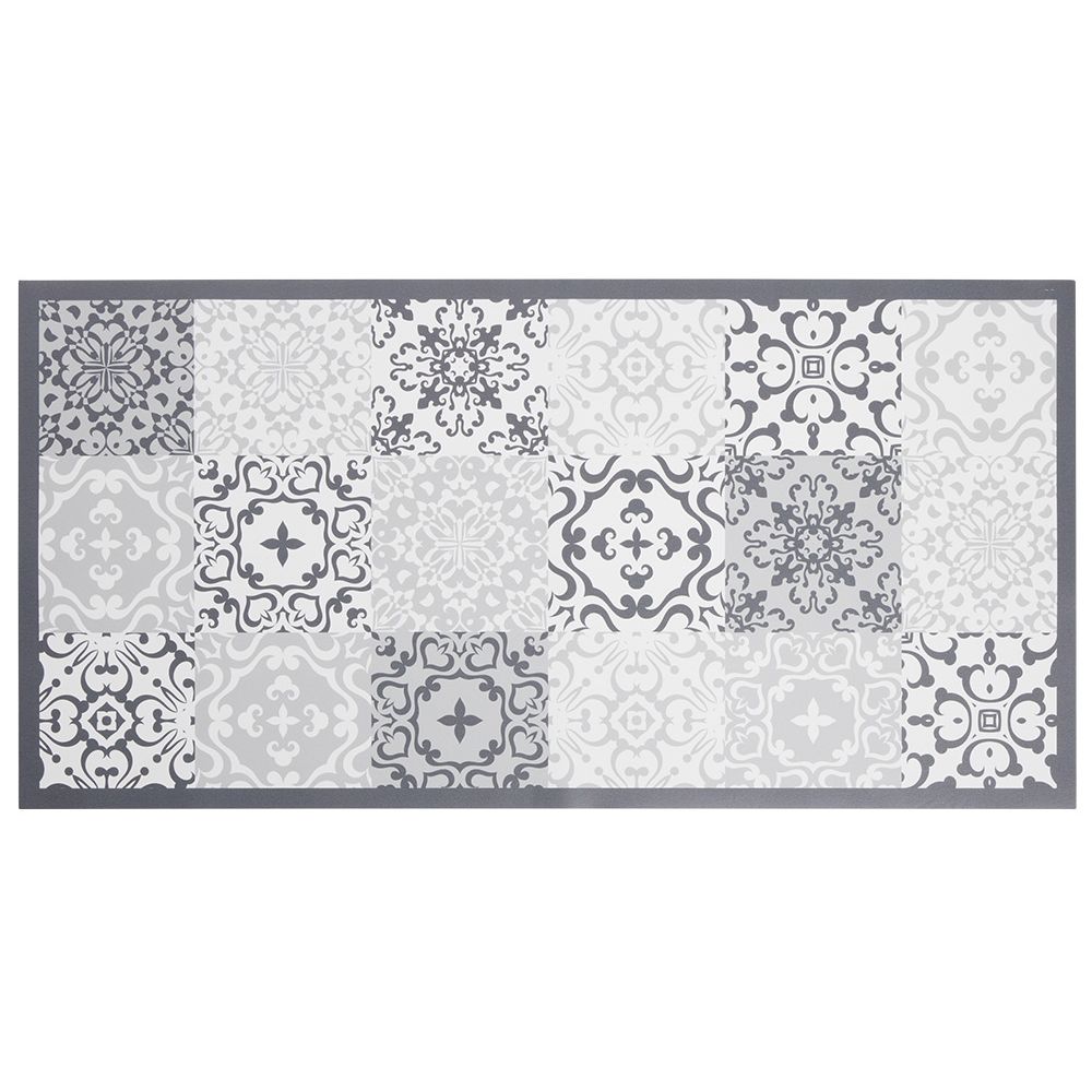 Grey cement tile printed vinyl rug L.99 cm
