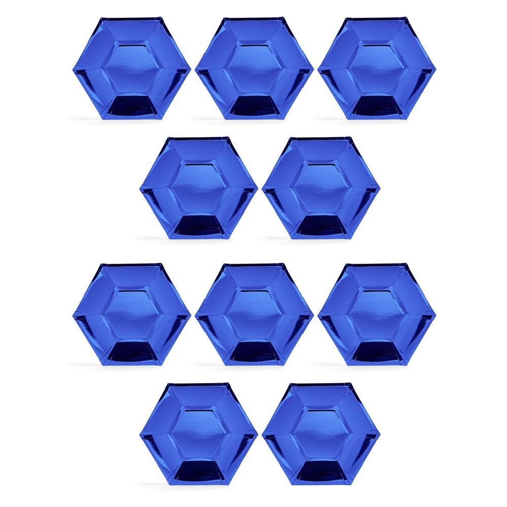Metallic blue hexagonal cardboard tray Ø26cm x10