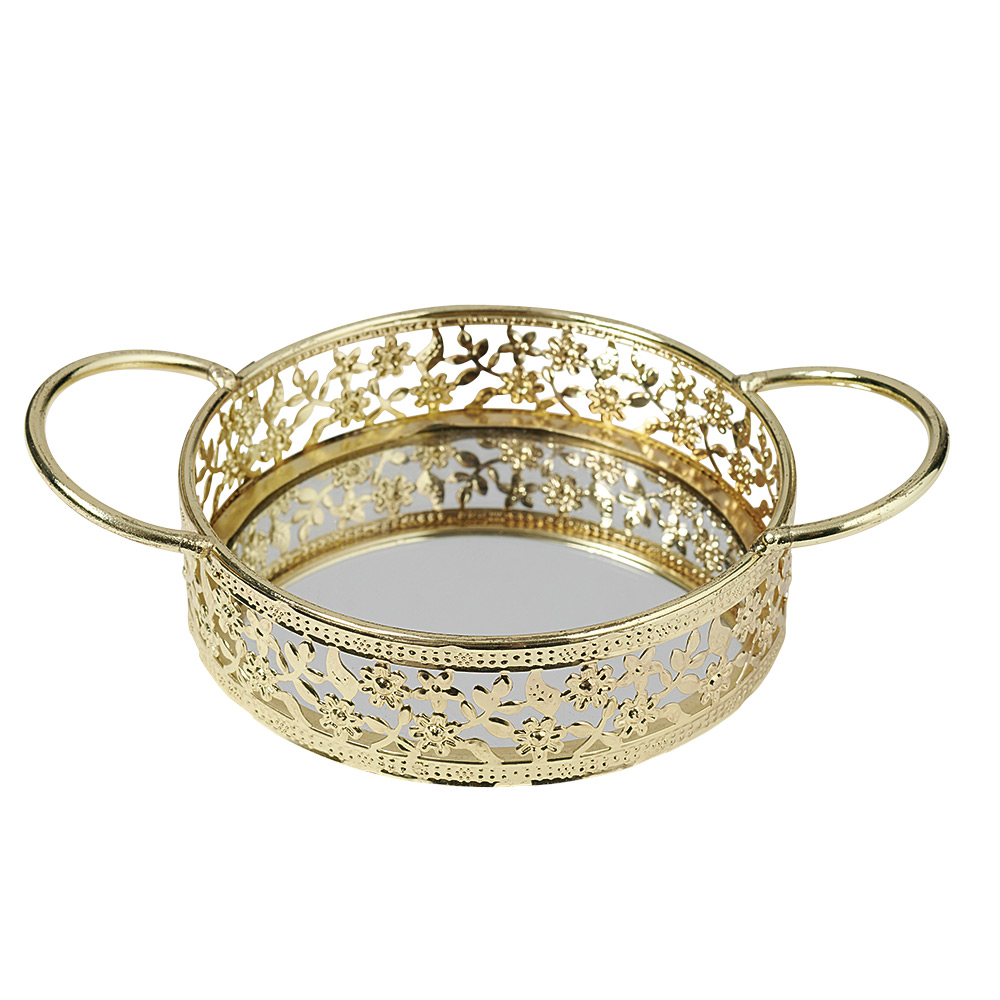 Decorative gold tray with glass base and handles