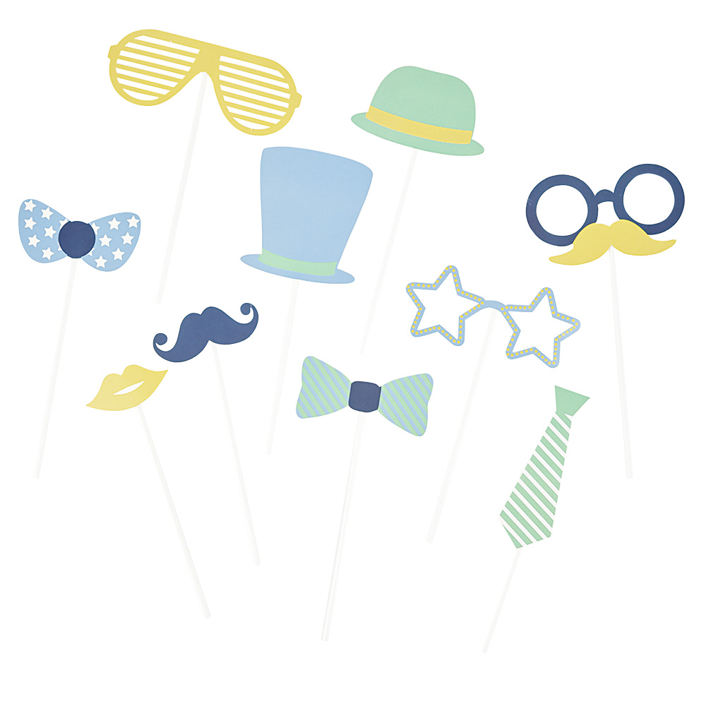 10-piece blue green yellow photobooth party kit