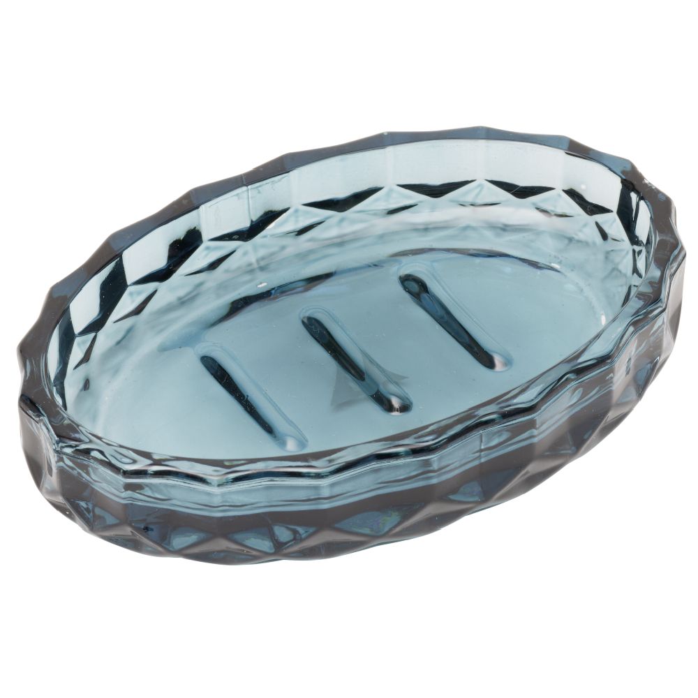 Blue crystal effect glass soap dish 12x8xH2.5cm