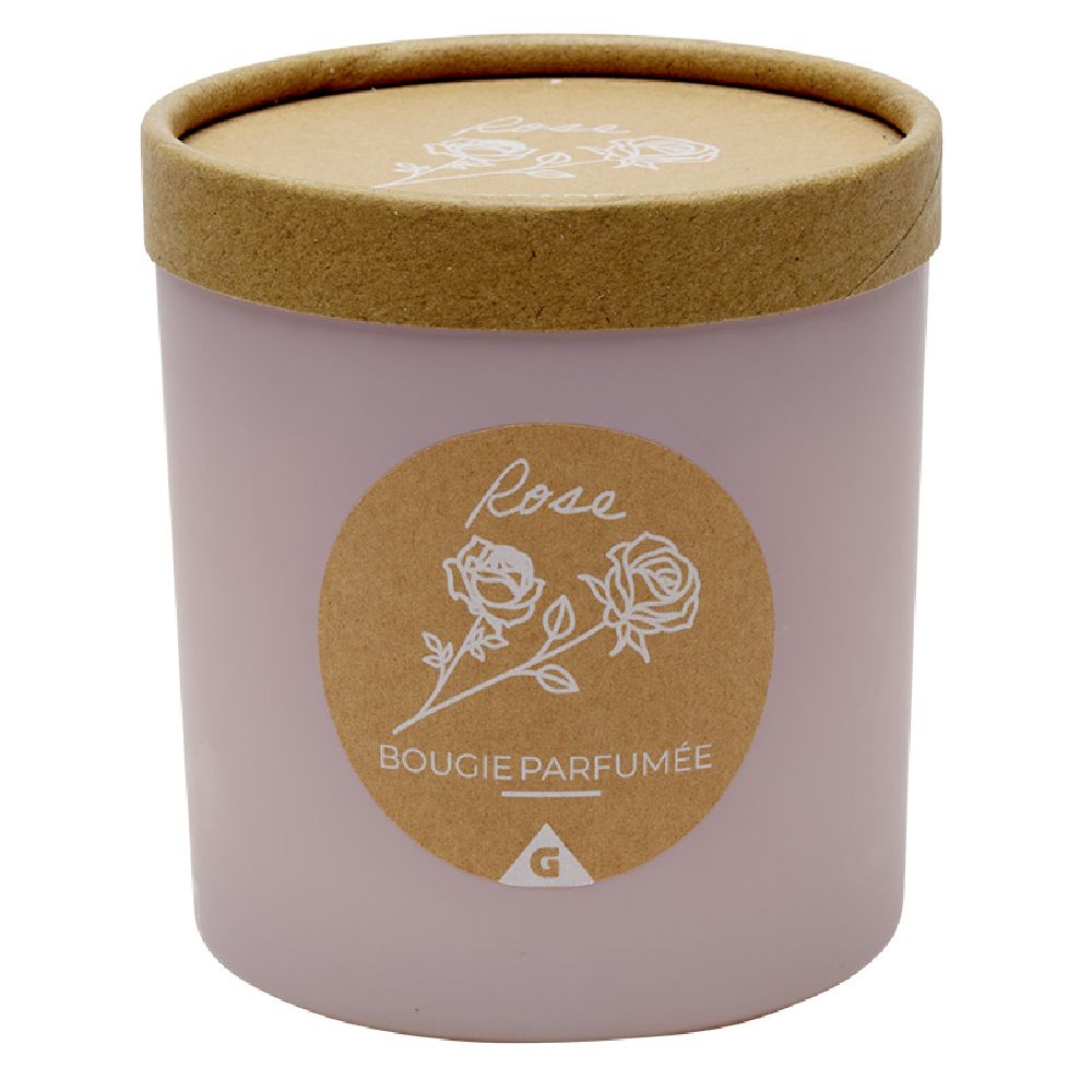 Candle in a round jar with a kraft lid, rose scent