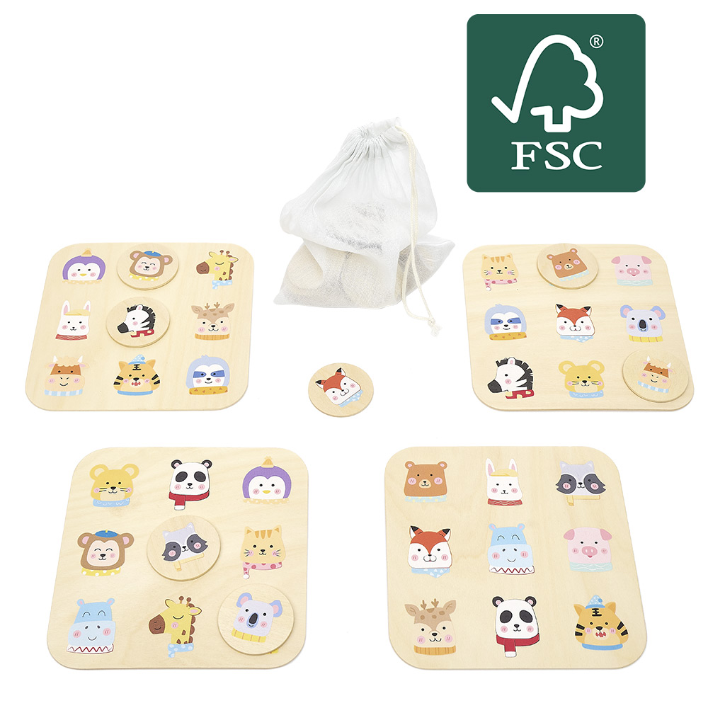 3-in-1 wooden board game, lotto, dominoes and memo