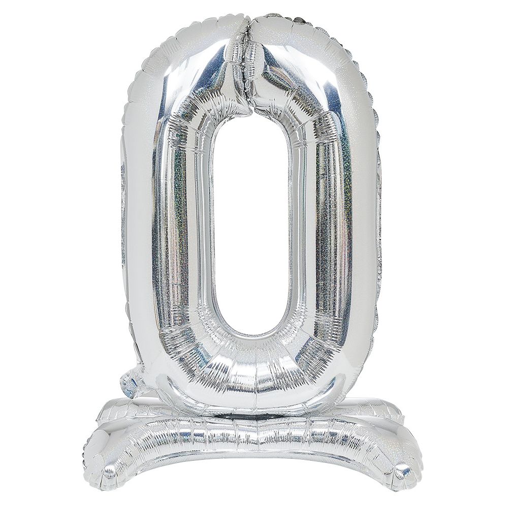 Gold or silver number 0 balloon H80 cm with stand