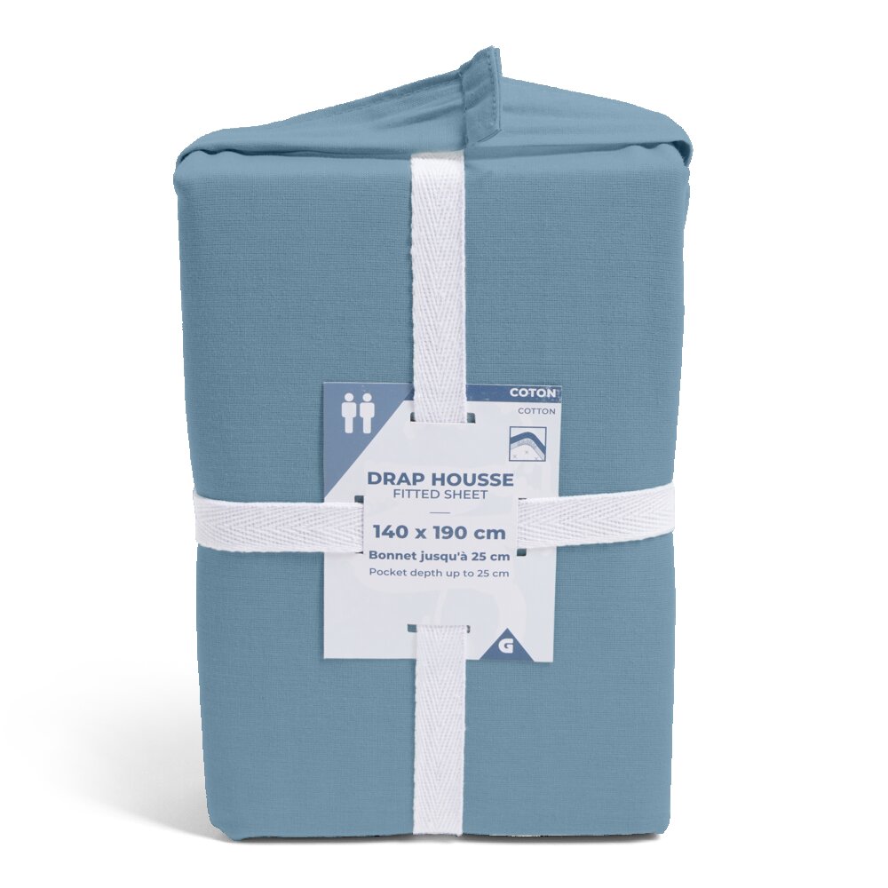 Fitted sheet 140x190cm 100% cotton heather blue