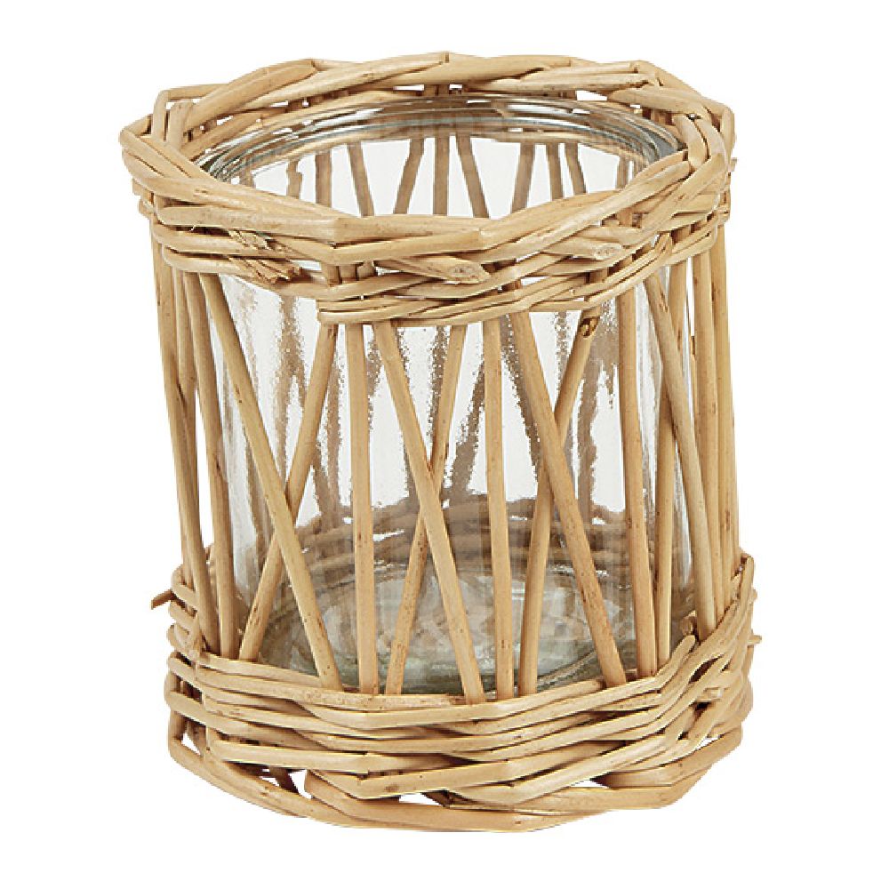 Glass and woven rattan tealight holder