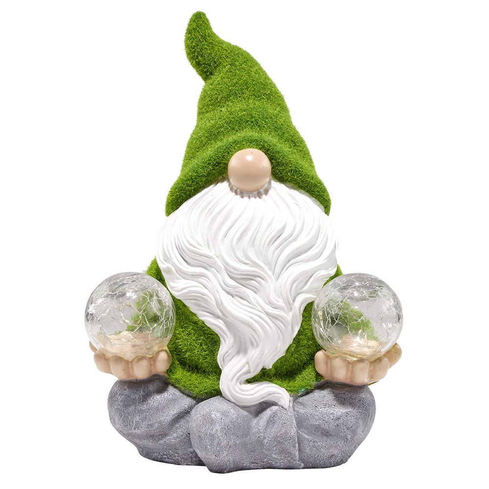 Garden gnome with solar ball x2 white and green H31cm