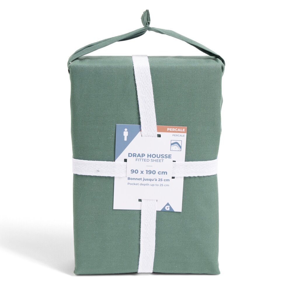 Fitted sheet 90x190cm 100% cotton percale green