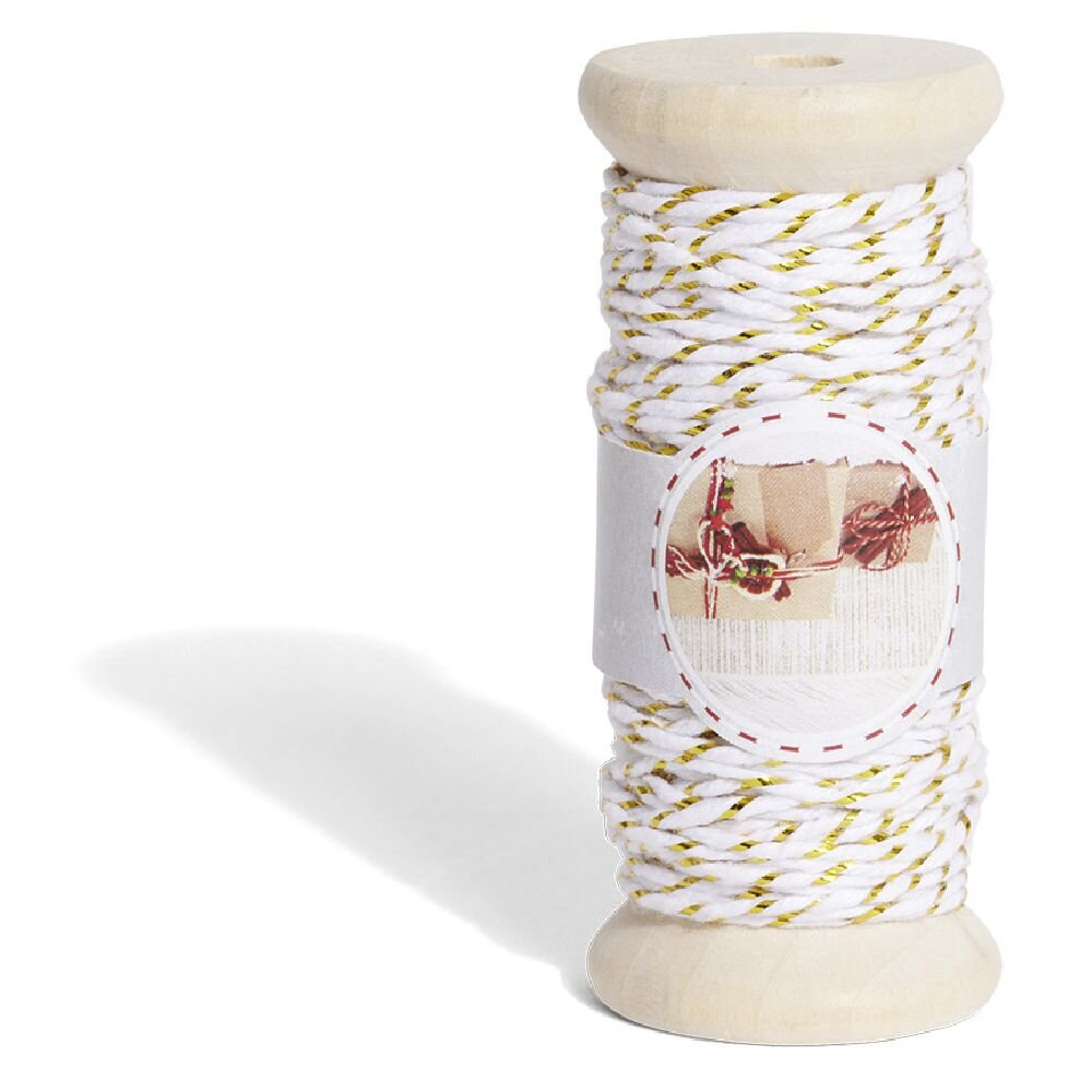 Roll of white and gold cotton thread 15m