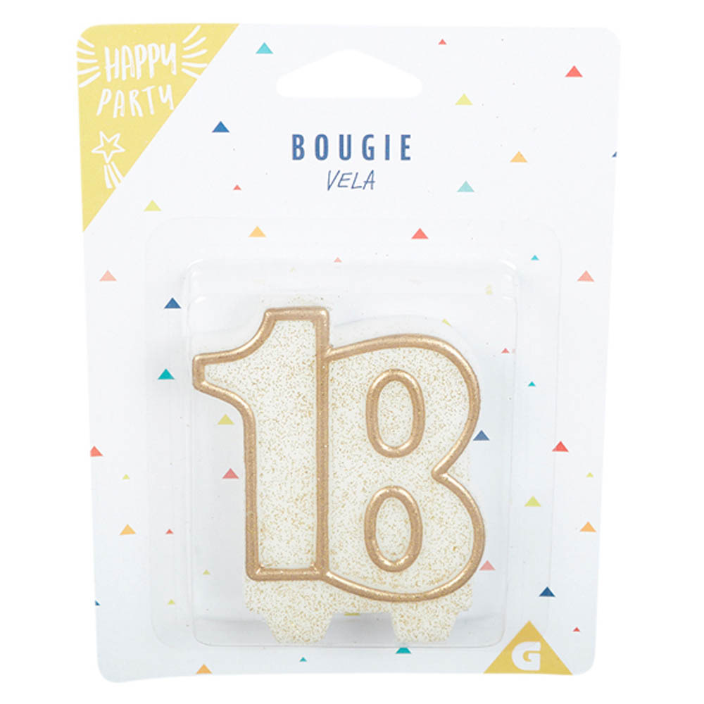 Gold glitter number 18 birthday candle