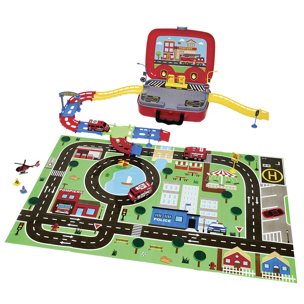 43-piece firefighter mat and vehicle
