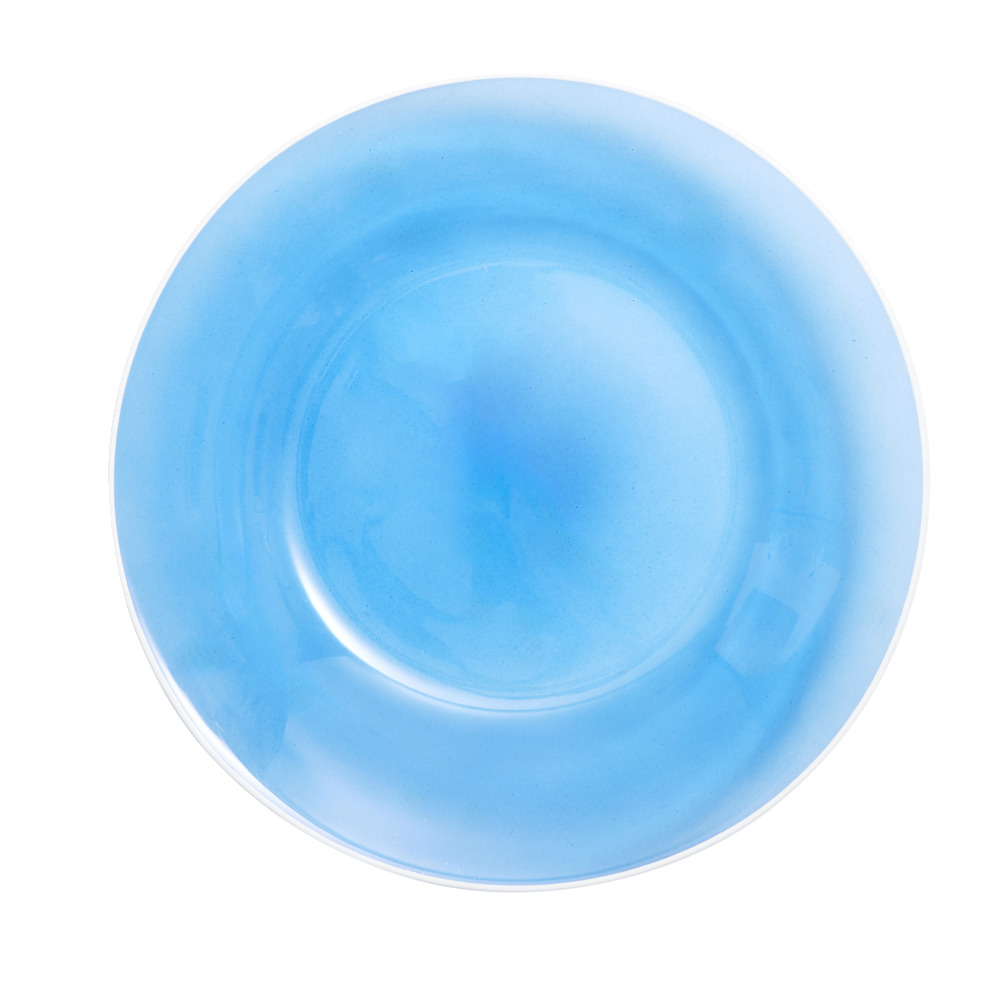 Deep plate, transparent blue glass with white border, Ø23cm