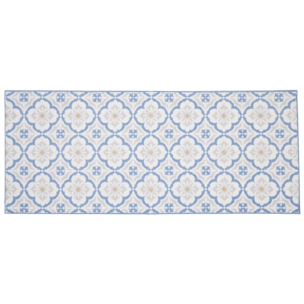 Blue and white cement tile printed kitchen rug 120x50cm