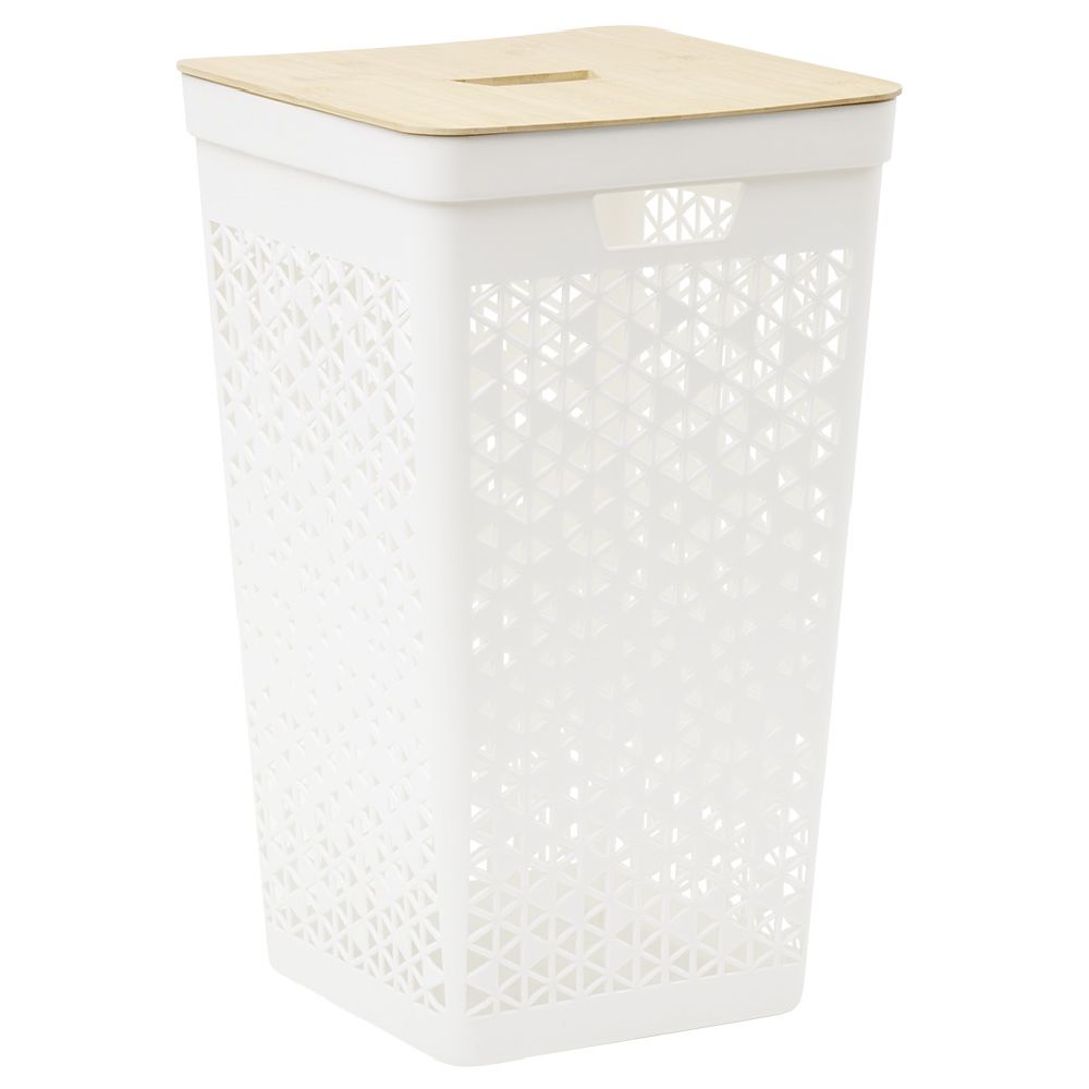 56L laundry chest with beige bamboo lid