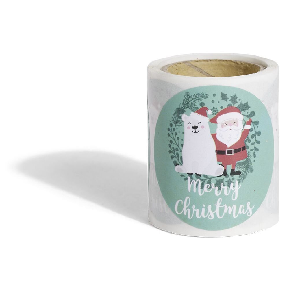 Merry Christmas Santa Claus bear self-adhesive label roll Ø3cm x50