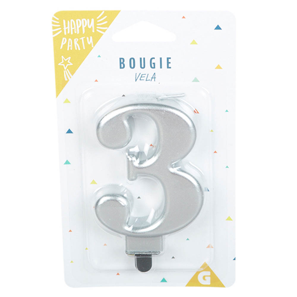 Birthday candle number 3 matte silver