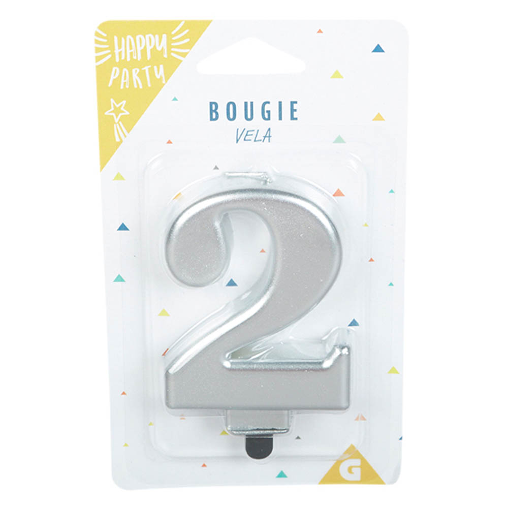 Birthday candle number 2 matte silver