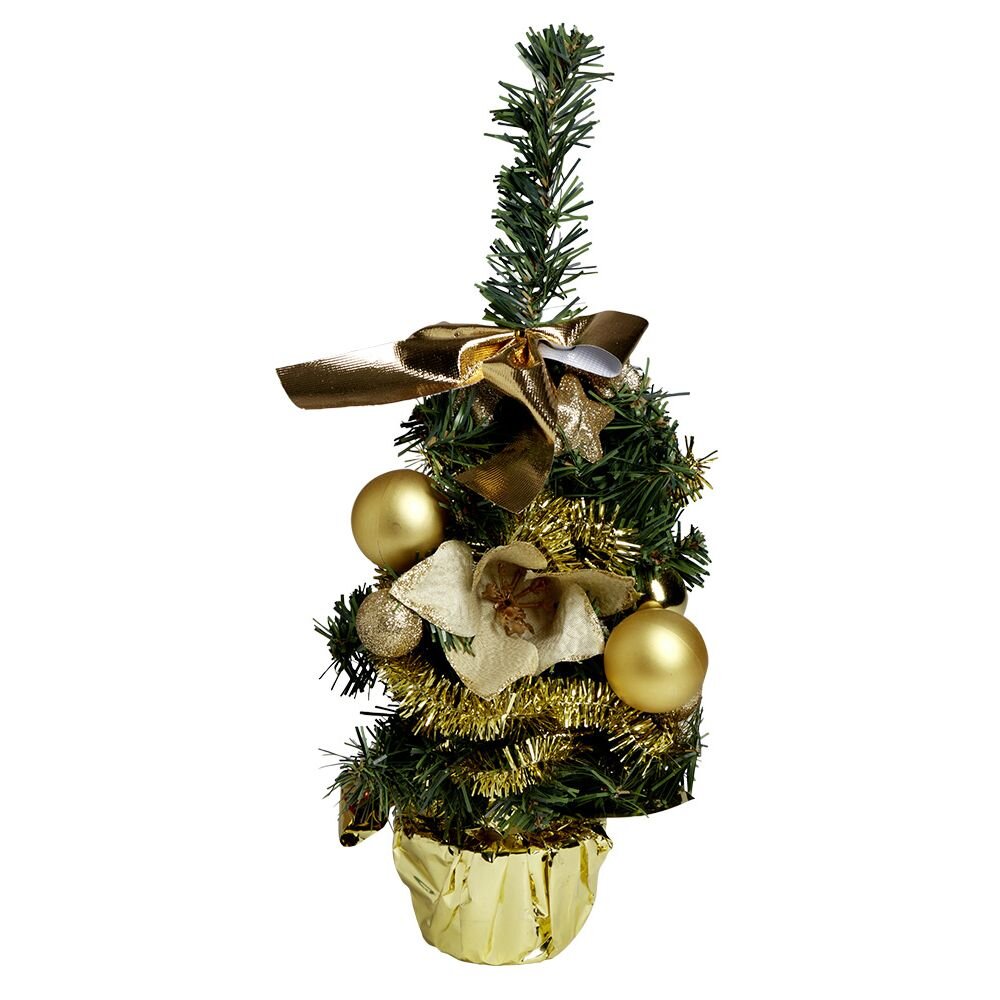 Golden decorated fir tree H36cm