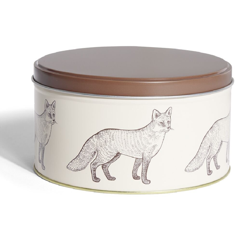 Round metal box Ø13.5cm with brown fox pattern