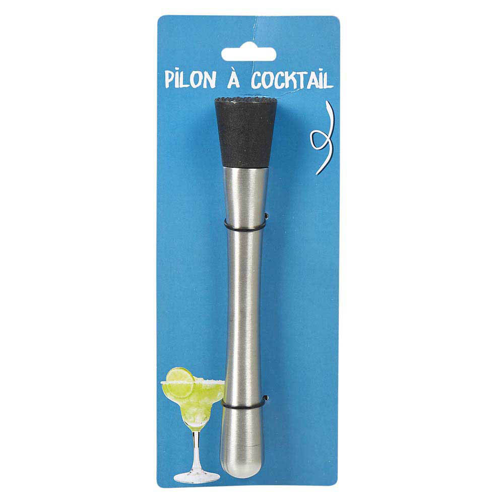 Grey and black stainless steel serrated cocktail pestle