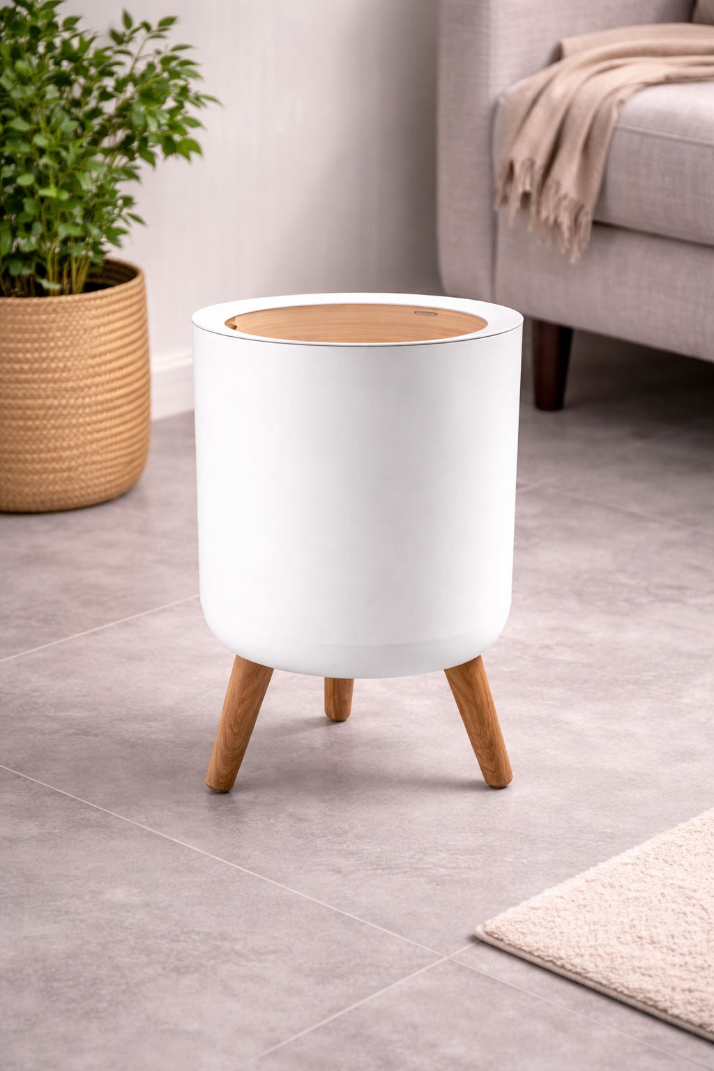 Shportë për mbeturina me kapak dhe këmbë druri 36x22.5 cm