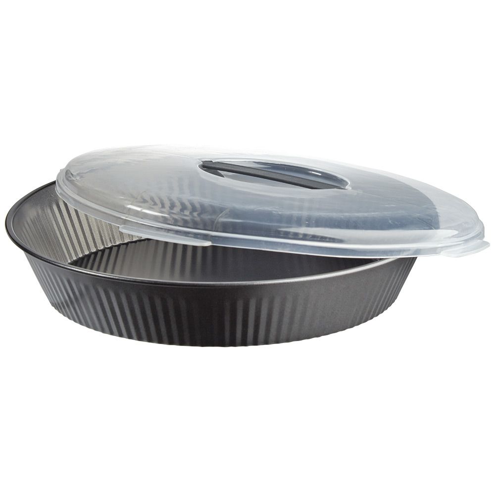 Grey round portable cake plate