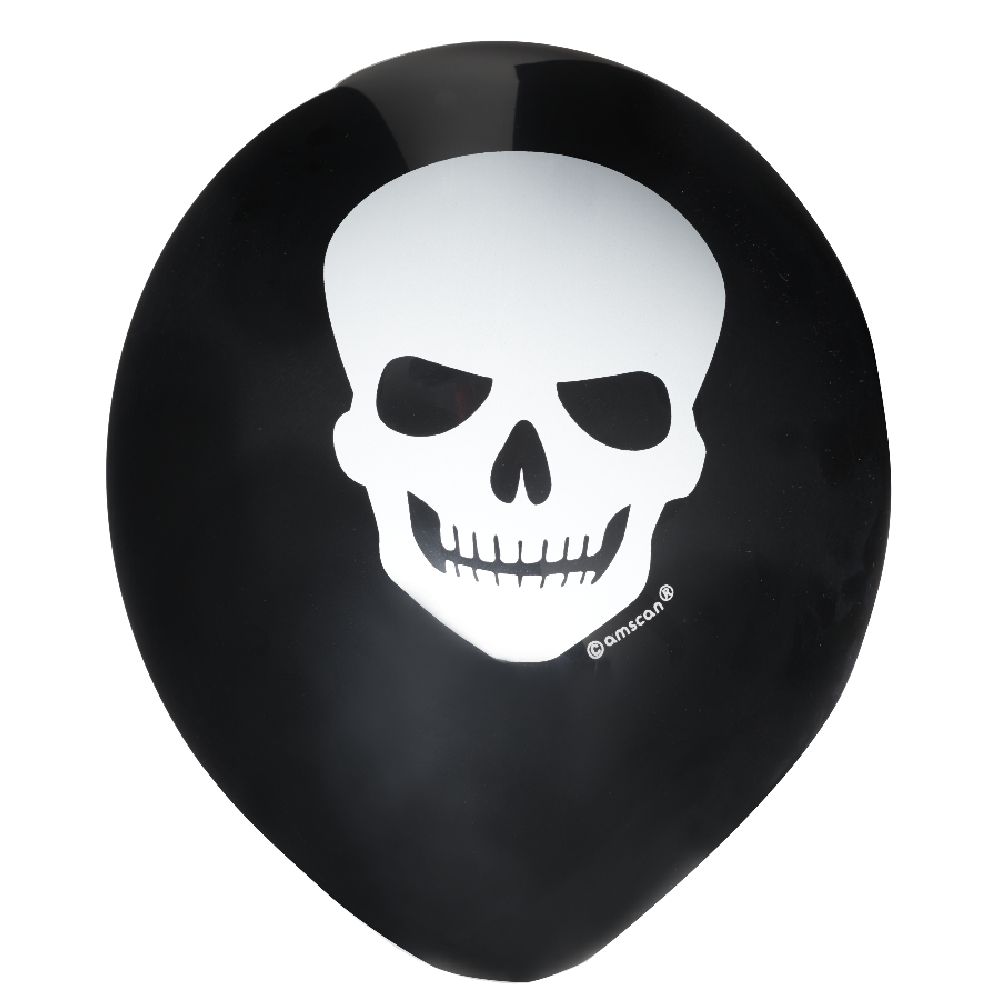 Black latex inflatable balloon with white skull print x6