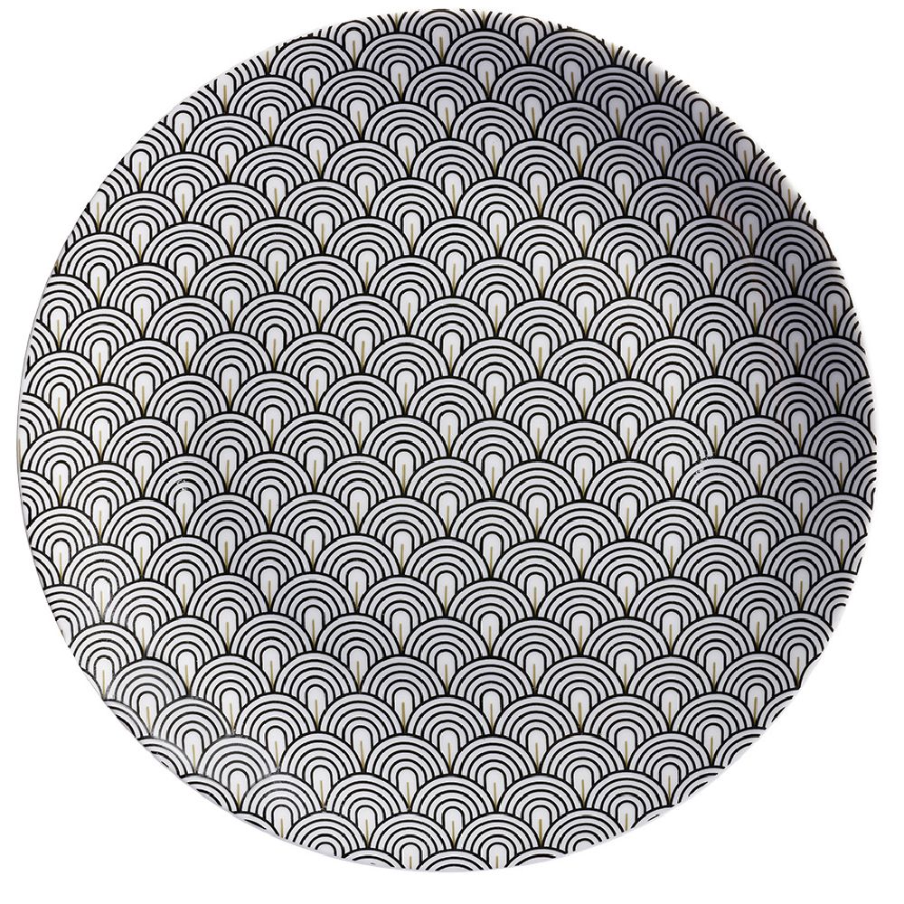 Flat plate with Japanese wave pattern in gray