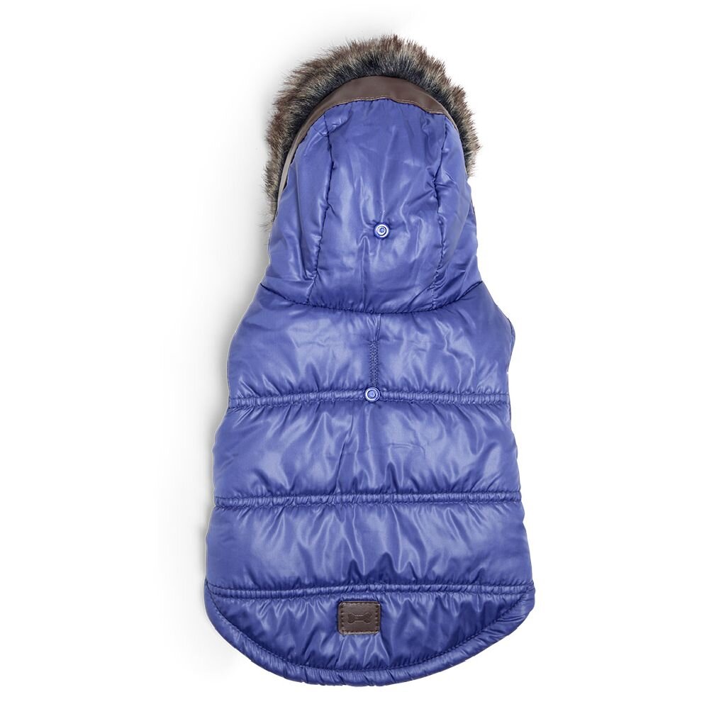 Blue fur hooded dog jacket - Size S