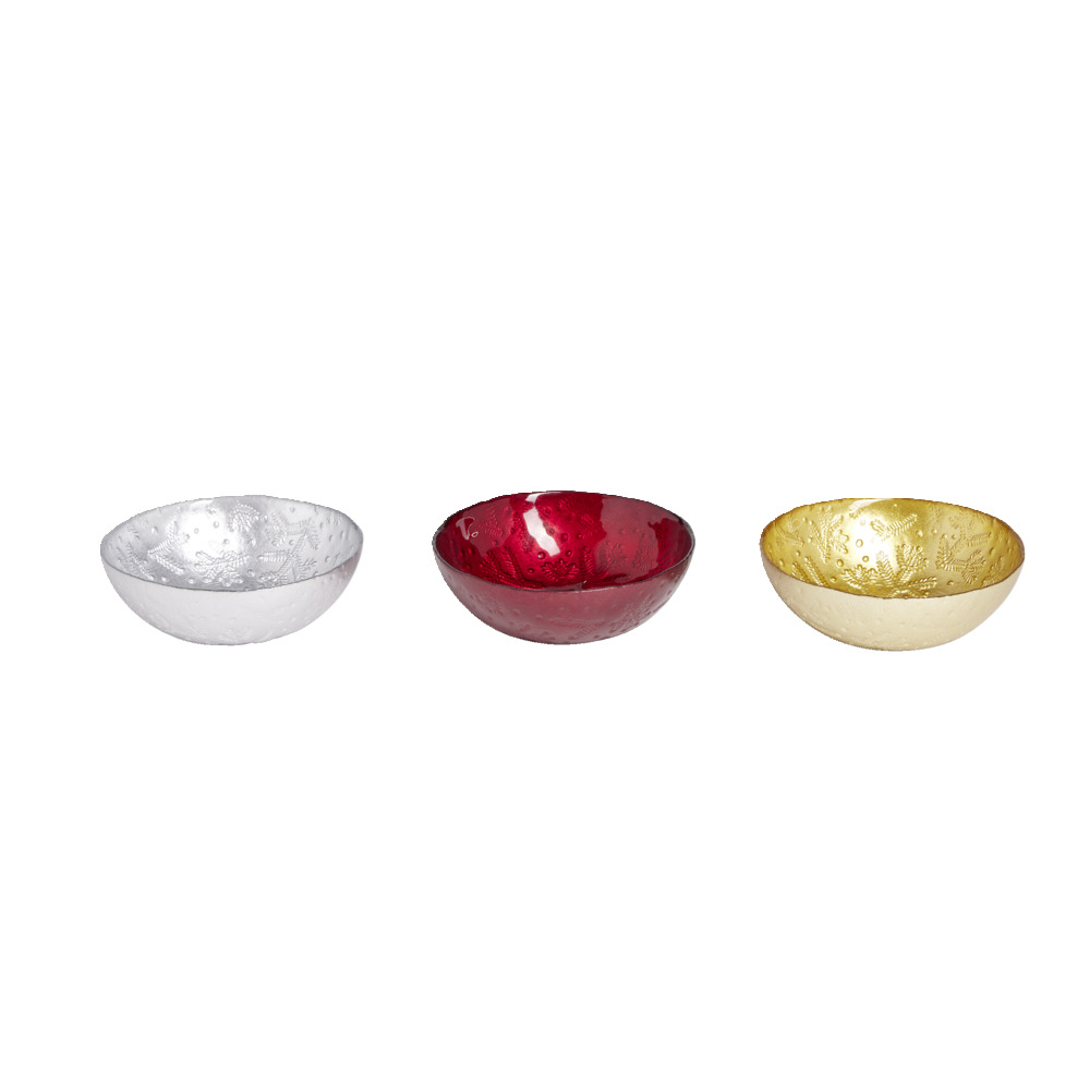 200ml glass bowl with fir branch pattern Ø12xH4.5cm - 3 colors