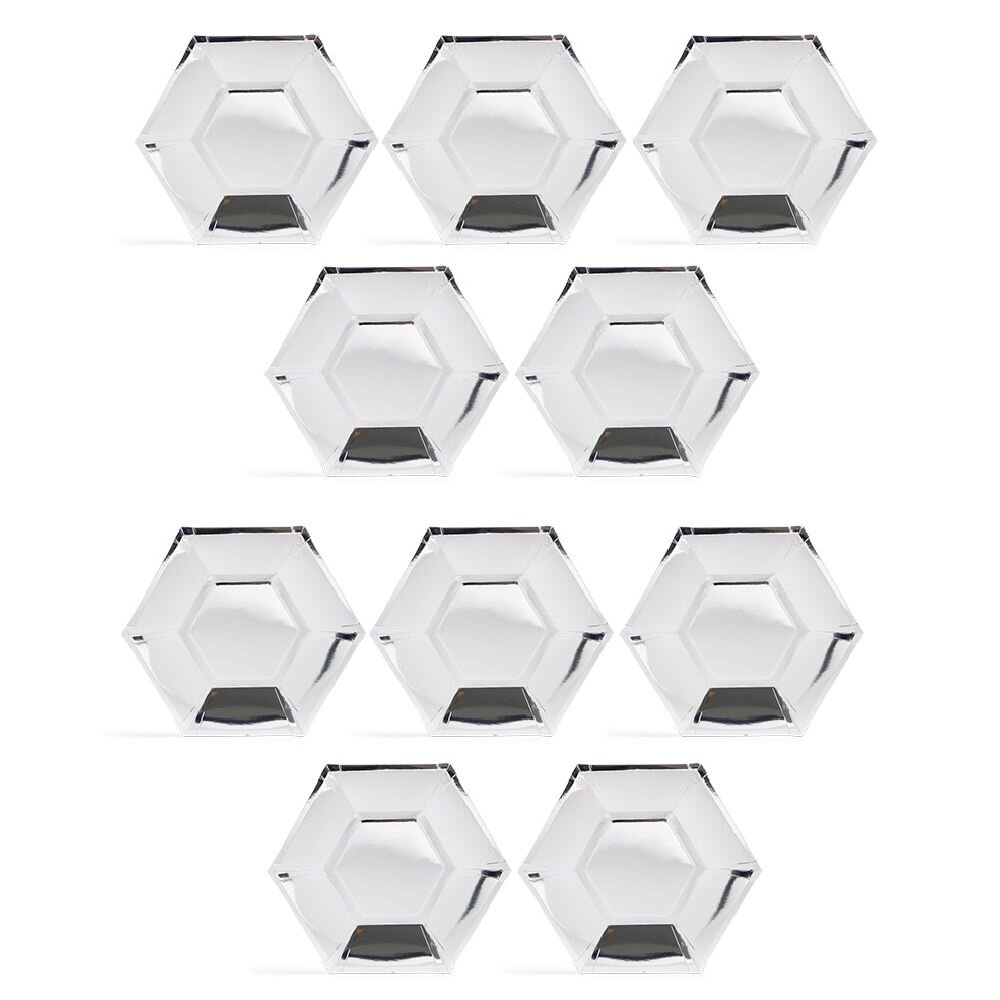 Hexagonal silver metallic cardboard tray Ø26cm x10